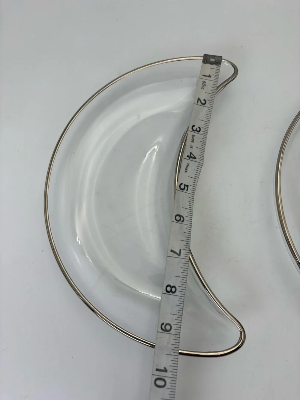 Pair of Vintage Clear Crescent Moon Glass Dishes with Silver Rim